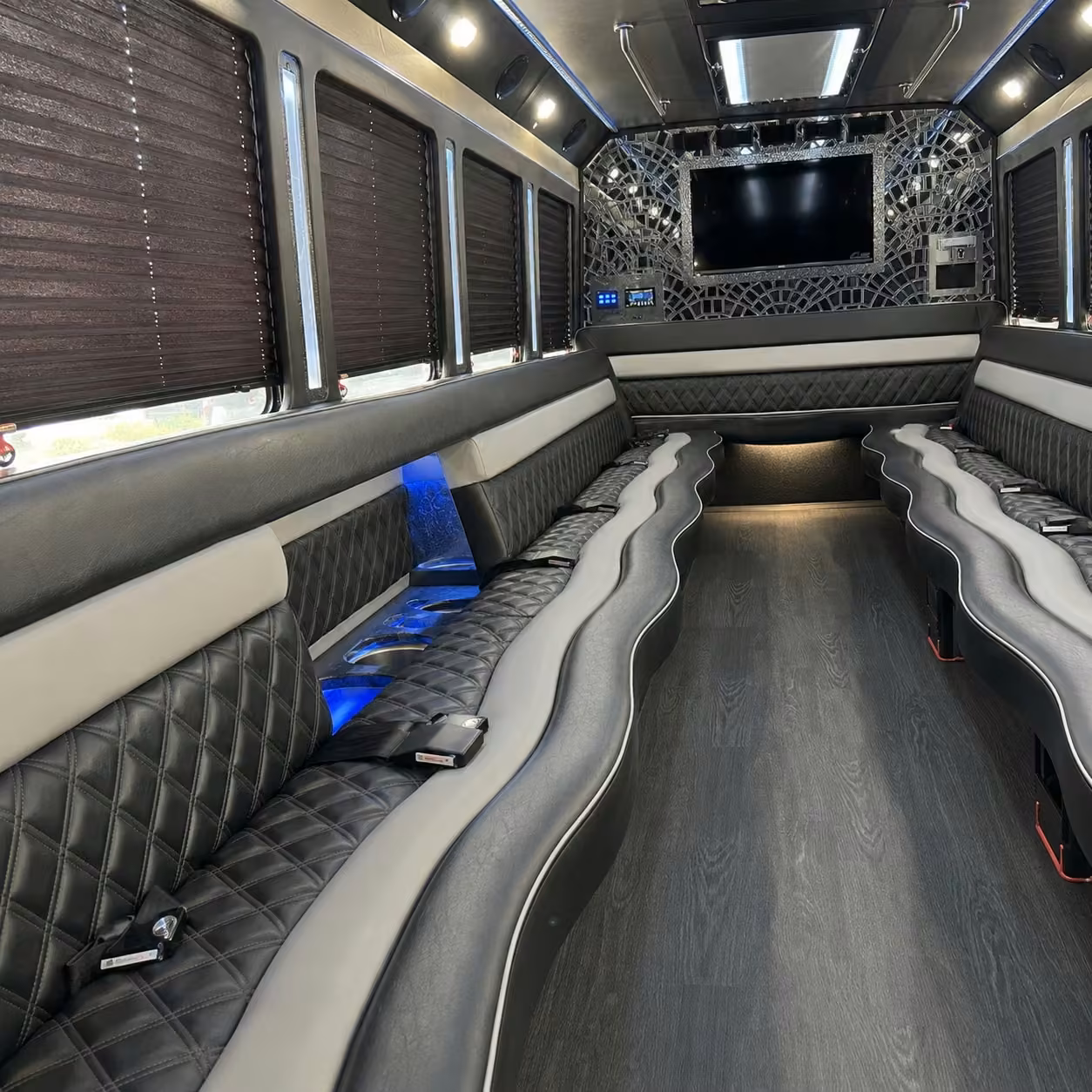 20 passenger party bus inside